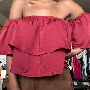 Red off the shoulder blouse